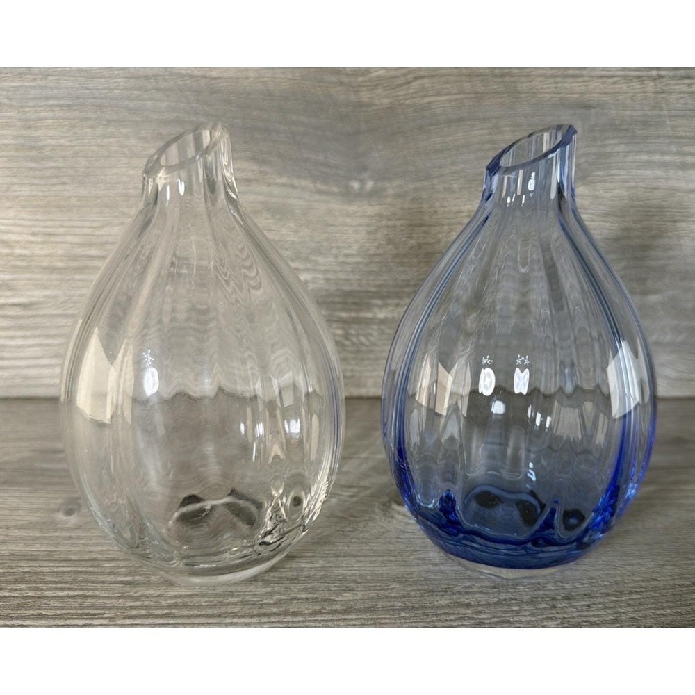 2 Mikasa Billow Hand Blown Blue & Clear Glass Bud Vases 5" Discontinued Vtg MCM